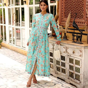 Vestido largo de algodón indio hecho a mano, estampado Floral, regalo de Boda de verano para ella, vestido de novia personalizado con estilo - Product Image 1