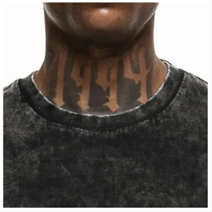 Gros poids lourd Vintage noir imprimé grands t-shirts graphiques lavage à l'acide T-shirt hommes surdimensionné chemises à col rond - Product Image 4