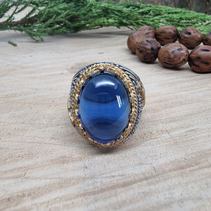 925 Sterling <b>Silver</b> Handmade Oval Blue CZ <b>Stone</b> <b>Men</b> <b>Ring</b> Turkish <b>Ring</b> <b>Men</b> Ottoman Arabic Trendy <b>Ring</b> Accessories Gift for Man - Product Image 3
