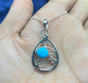 Colgante de ajuste de bisel en forma de corazón turquesa de Plata de Ley 925, joyería hecha a mano con colgantes de estilo bohemio, regalo elegante - Product Image 1