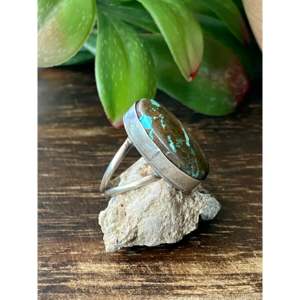 Kingman <b>Turquoise</b> Sterling Silver <b>Ring</b> Size 7.25-Navajo Handmade Gemstone Statement Jewelry - Product Image 3