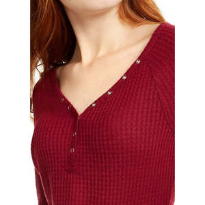 Maglietta Henley in Maglia Waffle Ultra Flirt per Ragazze, Rossa Taglia XS con Decorazione a Bottoni e Motivo a Righe Stampato per la Stagione Primaverile - Product Image 2