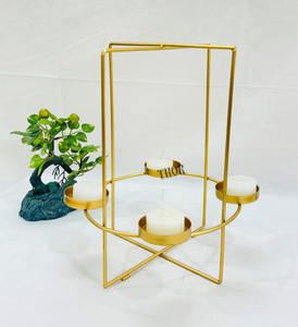 Bougeoir chauffe-plat à anneaux ronds en métal doré Centres de table pour mariage Tables basses à la maison Décoration Cérémonie et anniversaire - Product Image 1