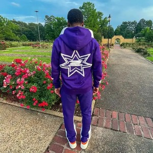 500 gsm hommes streetwear français éponge évasé pantalons de survêtement et sweat à capuche ensemble personnalisé 100% coton bouffée impression sweat à capuche ensembles survêtements - Product Image 3