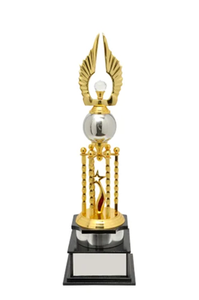 Premio de plata abstracto con un diseño de onda curva único acento azul central, montado en una base cuadrada negra, a precios al por mayor 1 - Product Image 1