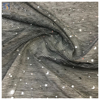 Tissu en maille côtelée 100% polyester YX252, nouveau design luxueux, avec broderie de paillettes lurex étoiles et lune