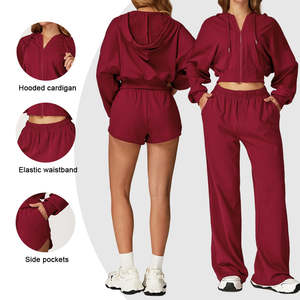 Survêtement d'hiver pour femmes de haute qualité, fermeture éclair unie, pantalon ample à taille haute élastique, hauts, ensemble deux pièces - Product Image 6