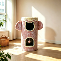 Arbre à chat à 2 niveaux Pink Elephant, maisonnette pour chat en peluche douce avec boule à clochette suspendue, mobilier d'intérieur pour chatons et petits chats