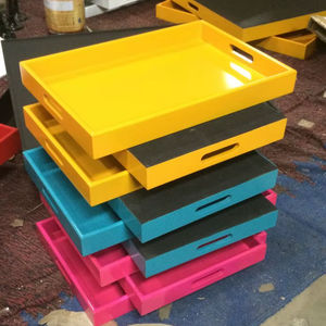 Plateau de service rectangulaire en bois MDF laqué fait à la main, plat décoratif pour la maison, table basse, hôtel, restaurant, service de restauration - Product Image 1