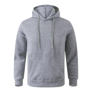 Sweat-shirt à capuche gris pour homme, coupe classique, couleur unie, en molleton de coton, pull décontracté avec poche avant, idéal pour l'automne - Product Image 1