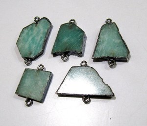 2 Piece- Natural Amazonite Slice Connector Free Form Double Loop charm 1 inch - Product Image 2