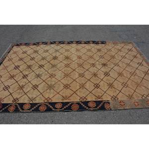 Alfombra Turca Vintage Clásica Beige Negro 5,6x9,1 pies Hecho a Mano Patchwork Lana Látex Respaldo Rectángulo Estilo Tabriz para Sala de Estar - Product Image 3