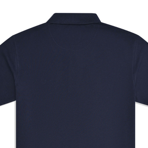Piqué liso azul marino ecológico informal para hombre para polo 100% algodón Spandex patrón sólido con media manga y botones - Product Image 5
