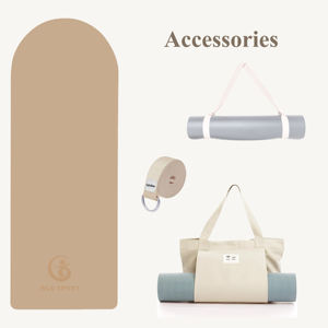 Set de Esterilla de Yoga Personalizada de Marca Privada, Ecológica, Antideslizante, con Logo Customizado, de Goma Natural PU, Forma de Arco Ovalado y Color Crema Beige - Product Image 4