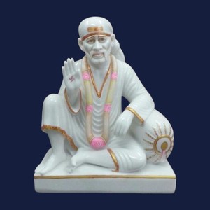 หมายเลข1รูปปั้นหินสีขาวบริสุทธิ์ dwarkamai Sai Baba สำหรับการนมัสการรูปปั้นหินอ่อนขัดเงาแฮนด์เมด - Product Image 3