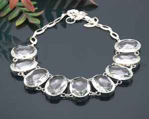 Faceted White Topaz Necklace 925 Sterling Silver Oval Shape Gemstone Handmade Adjustable Chain Jewelry <b>Gift</b> - Product Image 4