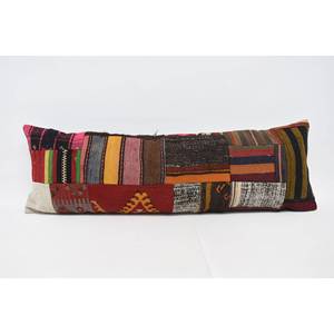Multicolor Wool Kilim <b>18x18</b> Inch Decorative Accent Pillow Woven with Vintage Fluffy Leaves Pattern 16x48 Inch Patchwork Cushion - Product Image 1