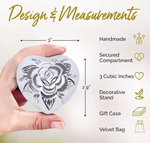 <b>Small</b> Aluminum Modern Decorative Keepsake Urn for Women with Rose Design Stand <b>Gift</b> <b>Box</b> & Velvet Bag-Mini Memorial Heart Urn - Product Image 5