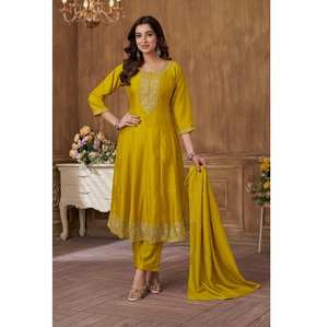 Vichitra Anarkali Kurti Broderie Complexe Style Long Prêt à Porter Collection Ethnique pour Mariages Fêtes Fourniture en Gros - Product Image 1