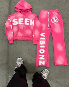 Acid Wash Zipup Chándales Flare Athletic Zip Up Sudadera con capucha y pantalones de chándal Chándal para hombres Precio bajo - Product Image 1