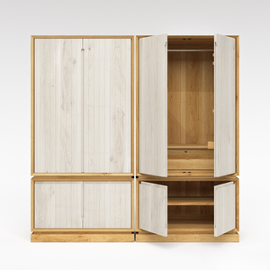 Armoire de rangement moderne en teck massif écologique bicolore, grande capacité, avec tringles de suspension, pour chambre d'hôpital et salon - Product Image 4