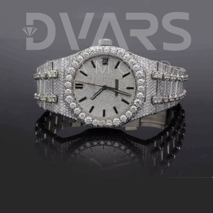 นาฬิกาผู้ชาย DVARS ประดับเพชรโมอิสซาไนต์ ตัวเรือนสีเงิน กระจกสีขาว หน้าปัดแบบอนาล็อก ประดับเพชรเต็มหน้าปัด ดีไซน์หรูหรา ตัวเรือนทองคำขาว กลไก ETA - Product Image 4