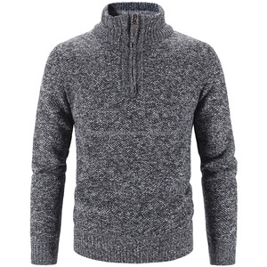 Automne hiver hommes couleur unie à manches longues col roulé fermeture éclair mâle pull sweat respirant survêtement tricoté pull - Product Image 1
