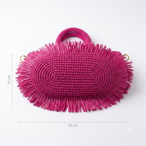 Borsa Tote Portatile ANA Madagascar Artigianale Bohemien Estiva in Rafia con Frange, Borsa a Cesto in Paglia Intrecciata con Chiusura Personalizzata in Poliestere - Product Image 6