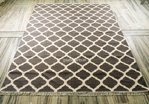 Grand tapis Punja Dhurrie en coton gris tissé à la main de 8x10 pieds, tapis décoratif à tissage plat pour salon, chambre d'amis ou prière - Product Image 2