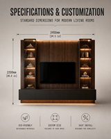 Meuble TV mural LED de luxe moderne KEJIA, centre de divertissement flottant avec vitrine en verre cannelé