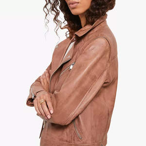 Chaqueta Bomber de Cuero Genuino para Mujer, Personalizada 2026, con Botones de Calidad, Forro de Nailon de Buena Calidad, Nuevo Diseño Liso - Product Image 5