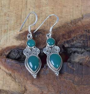 Green <b>Onyx</b> Sterling Silver Hook <b>Earrings</b> Handmade Elegant Gemstone Jewelry Gift For Women - Product Image 3