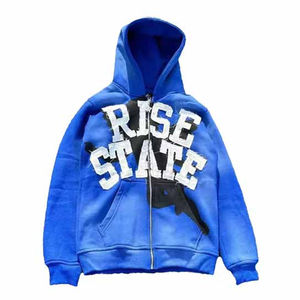 Sudaderas con capucha con cremallera y hombros caídos y bordado con logotipo personalizado para hombre, sudadera térmica con capucha bordada de invierno de algodón 100%, talla grande - Product Image 4