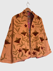 Veste en coton brodée à la main avec col mandarin, manches longues, taille plus, style Prairie Chic pour femmes, vêtements d'automne - Product Image 1
