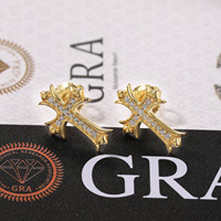 Boucles d'oreilles clous croix en argent sterling 925 et moissanite, style Iced Out haut de gamme, vente en gros pour les magasins de bijoux de mode Hip Hop