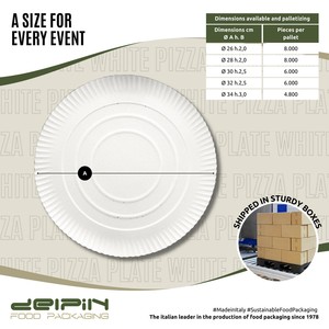Plato de Papel Desechable Blanco Ecológico, Biodegradable y Reciclable, Hecho en Italia, Personalizable, con Recubrimiento de Grado Alimenticio para Uso Comercial, para Pizza - Product Image 4