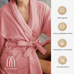 Albornoz Unisex 100% Algodón con Cinturón, Cuello en V, Mangas Anchas, Dos Bolsillos - Toalla de Baño Suave y Absorbente y Tapete para Bañera - Product Image 6