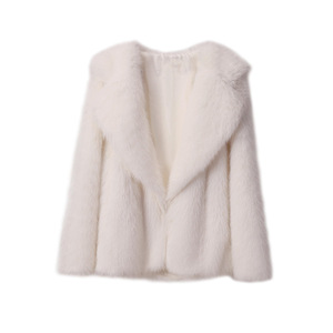 Manteau d'hiver en fourrure chaude pour femmes, élégant, col rabattu, manches longues, manteaux courts Femme 2023 Fashion Streetwear Creamy White Outwear- - Product Image 2
