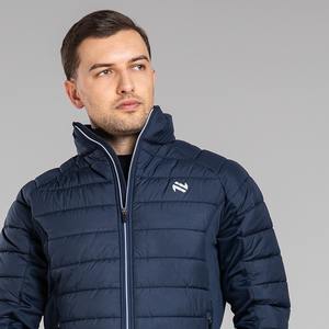 Chaqueta acolchada con cuello levantado para hombre, diseño personalizado, azul, OEM, invierno, Otoño, cremallera, lona lisa, tarifa baja - Product Image 2