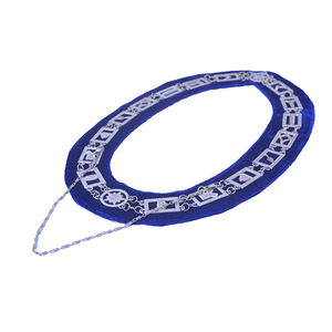 Collier maçonnique en argent Regalia Blue Lodge Chain Collar Blue Velvet Backing Freemason Silver Chain Collar with Silver Jewels - Product Image 3