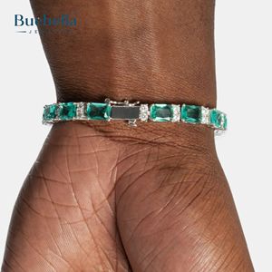 Joyería fina de Hip Hop, 6mm, Plata de Ley 925, chapado en oro blanco de 14K, pulsera de tenis radiante verde con diamantes VVS Moissanite - Product Image 6