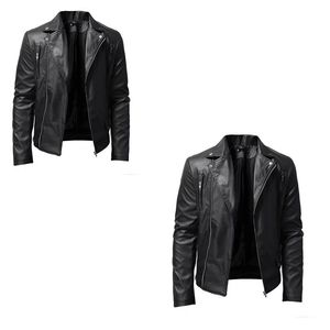 OEM de invierno de los hombres de manga larga Punk chaqueta de la motocicleta sin capucha Casual prendas de vestir de cuello alto bordado frente de cuero lavado - Product Image 2