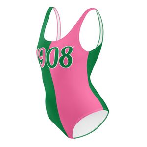 AKA costume intero costume da bagno rosa verde Premium tessuto elasticizzato greco abbigliamento personalizzato Divine nove HBCU costumi da bagno - Product Image 3