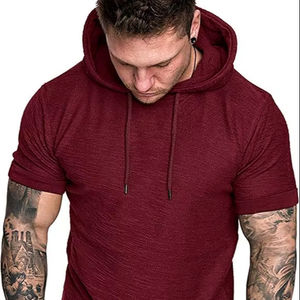 Custom Logo Winter <b>Men's</b> <b>Hooded</b> Fleece Lined Quick Dry Garment Dyed Polyester/Cotton Fitness <b>T</b>-<b>Shirt</b> - Product Image 1