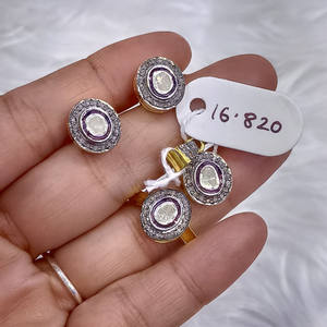 Ensemble de bijoux en argent sterling 925 plaqué or avec diamants Polki naturels - Product Image 1