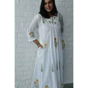 Vestido Kurta de Algodón con Estampado Étnico Mughal para Mujer, Color Marigold Cypress-XS, Largo hasta la Rodilla, Estilo Imperio, Elegante y Transpirable - Product Image 5