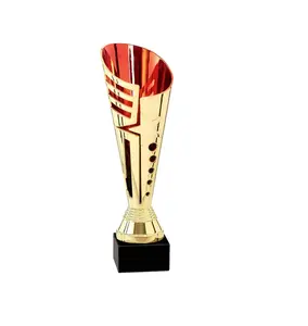 Gold and Red Modern European Cone Shaped Trophy Includes Personalization