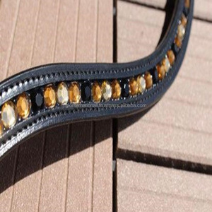 Bandeau de sourcils de cheval en cuir, fait sur mesure, vente en gros, avec combinaison de deux couleurs, grands pierres à cristaux, 1 pièce - Product Image 6