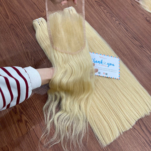 Extensiones de cabello humano Remy doble dibujado 100% trama de máquina de pelo rubio al por mayor cutícula pelo alineado - Product Image 4