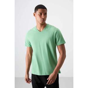 เสื้อยืดคอกลมทรงมาตรฐานสำหรับผู้ชาย Tommylife Wholesale รุ่น 87912 สีเขียวพาสเทล - PASTEL GREEN - Product Image 1